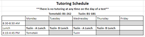 Tutoring Schedule